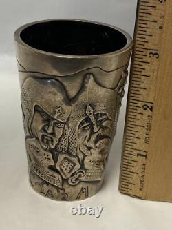 Antique Imperial Russian 84 Silver Repousse 3D Warrior Vodka Cup Beaker