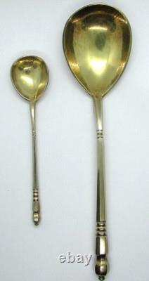 Antique Imperial Russian 84 Silver Serving Spoons c 1880 Engraved Gold Wash