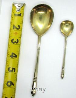 Antique Imperial Russian 84 Silver Serving Spoons c 1880 Engraved Gold Wash
