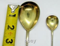 Antique Imperial Russian 84 Silver Serving Spoons c 1880 Engraved Gold Wash