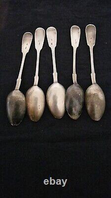 Antique Imperial Russian 84 Silver Tea Spoons SET OF 5 107 GRAMS