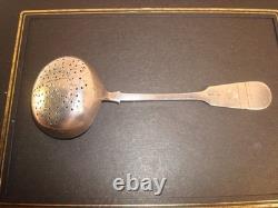Antique Imperial Russian 84 Silver Tea Strainer Engraved Gold Wash, Marked