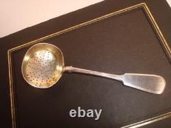 Antique Imperial Russian 84 Silver Tea Strainer Engraved Gold Wash, Marked
