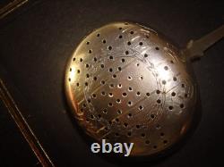 Antique Imperial Russian 84 Silver Tea Strainer Engraved Gold Wash, Marked