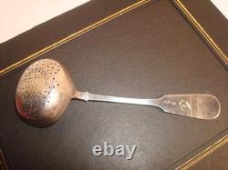 Antique Imperial Russian 84 Silver Tea Strainer Engraved Gold Wash, Marked