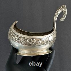 Antique Imperial Russian 84 Sterling Silver Kovsh by Grachev Brothers