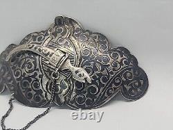 Antique Imperial Russian. 875 Silver PK Hallmarked Belt Buckle With Black Niello
