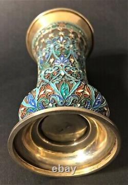 Antique Imperial Russian 88 Enameled Gilded Silver Vase (6th Artel)