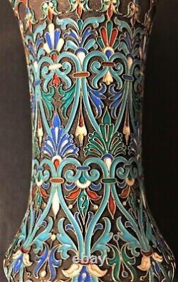 Antique Imperial Russian 88 Enameled Gilded Silver Vase (6th Artel)