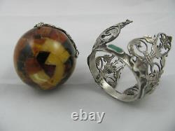 Antique Imperial Russian Amber Easter Egg Silver Malachite