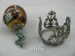 Antique Imperial Russian Amber Easter Egg Silver Malachite