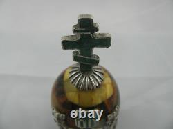 Antique Imperial Russian Amber Easter Egg Silver Malachite