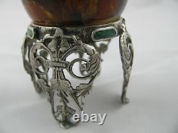 Antique Imperial Russian Amber Easter Egg Silver Malachite