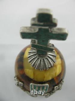 Antique Imperial Russian Amber Easter Egg Silver Malachite