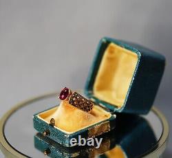 Antique Imperial Russian Art Nouveau 14k Gold Ring Ruby Cabochon Pierced Shank