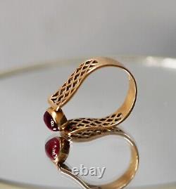Antique Imperial Russian Art Nouveau 14k Gold Ring Ruby Cabochon Pierced Shank