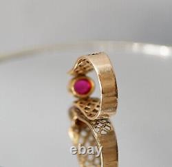 Antique Imperial Russian Art Nouveau 14k Gold Ring Ruby Cabochon Pierced Shank