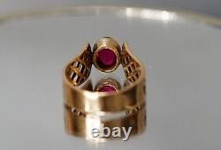 Antique Imperial Russian Art Nouveau 14k Gold Ring Ruby Cabochon Pierced Shank