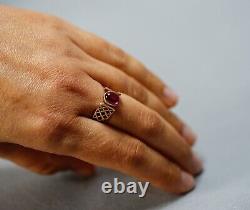 Antique Imperial Russian Art Nouveau 14k Gold Ring Ruby Cabochon Pierced Shank