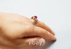 Antique Imperial Russian Art Nouveau 14k Gold Ring Ruby Cabochon Pierced Shank