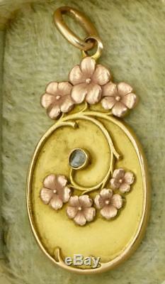Antique Imperial Russian Art-Nouveau vari-color 14k gold (56)& diamond pendant
