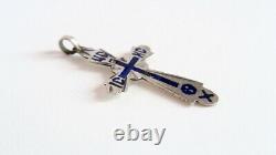 Antique Imperial Russian Blue Enamel Sterling Silver 84 Christian Cross Stamped