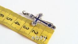 Antique Imperial Russian Blue Enamel Sterling Silver 84 Christian Cross Stamped