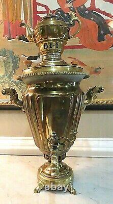 Antique Imperial Russian Brass Samovar withTeapot, 23 Tall