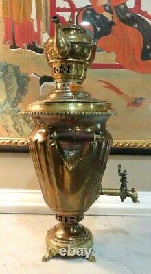 Antique Imperial Russian Brass Samovar withTeapot, 23 Tall