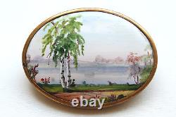 Antique Imperial Russian Brooch Oil painting Russian Motif High Grade