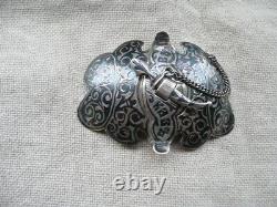 Antique Imperial Russian Caucasian Niello Silver Belt Buckle. 19th. Century, marks