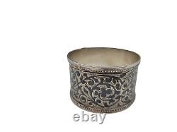 Antique Imperial Russian Caucasus 84 Silver Niello Napkin Ring 1 Tall 20 Grams