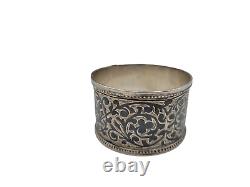 Antique Imperial Russian Caucasus 84 Silver Niello Napkin Ring 1 Tall 20 Grams