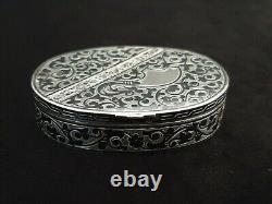 Antique Imperial Russian Chased 84 Niello Silver Snuff Pill Vesta Box Kovsh Case