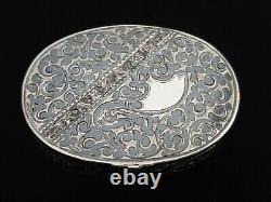 Antique Imperial Russian Chased 84 Niello Silver Snuff Pill Vesta Box Kovsh Case