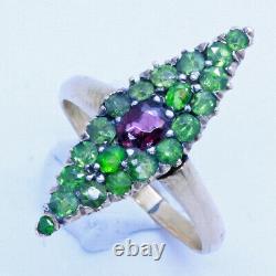 Antique Imperial Russian Demantoid Garnet Ring 14k gold Garnets c1900 (7026)