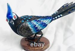 Antique Imperial Russian Enamel Cloisonné 84 Silver Blue Magpie Jay Figurine