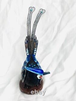 Antique Imperial Russian Enamel Cloisonné 84 Silver Blue Magpie Jay Figurine