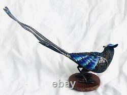 Antique Imperial Russian Enamel Cloisonné 84 Silver Blue Magpie Jay Figurine