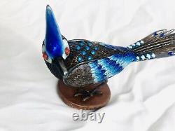 Antique Imperial Russian Enamel Cloisonné 84 Silver Blue Magpie Jay Figurine