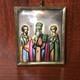 Antique Imperial Russian Enamel on Copper Hand Painted Icon of Tree Saints