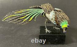 Antique Imperial Russian Enameled 88 Silver Bird Figurine