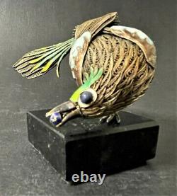 Antique Imperial Russian Enameled 88 Silver Bird Figurine