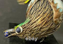 Antique Imperial Russian Enameled 88 Silver Bird Figurine