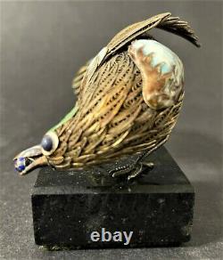 Antique Imperial Russian Enameled 88 Silver Bird Figurine