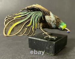 Antique Imperial Russian Enameled 88 Silver Bird Figurine