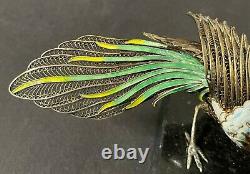 Antique Imperial Russian Enameled 88 Silver Bird Figurine