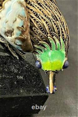 Antique Imperial Russian Enameled 88 Silver Bird Figurine