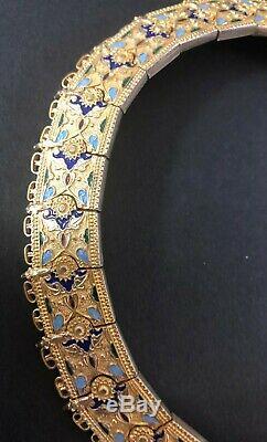 Antique Imperial Russian Enameled Gilded 84 Silver Choker Necklace