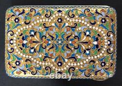 Antique Imperial Russian Enameled Gilded 84 Silver Cigarette Case S. Shaposhnik